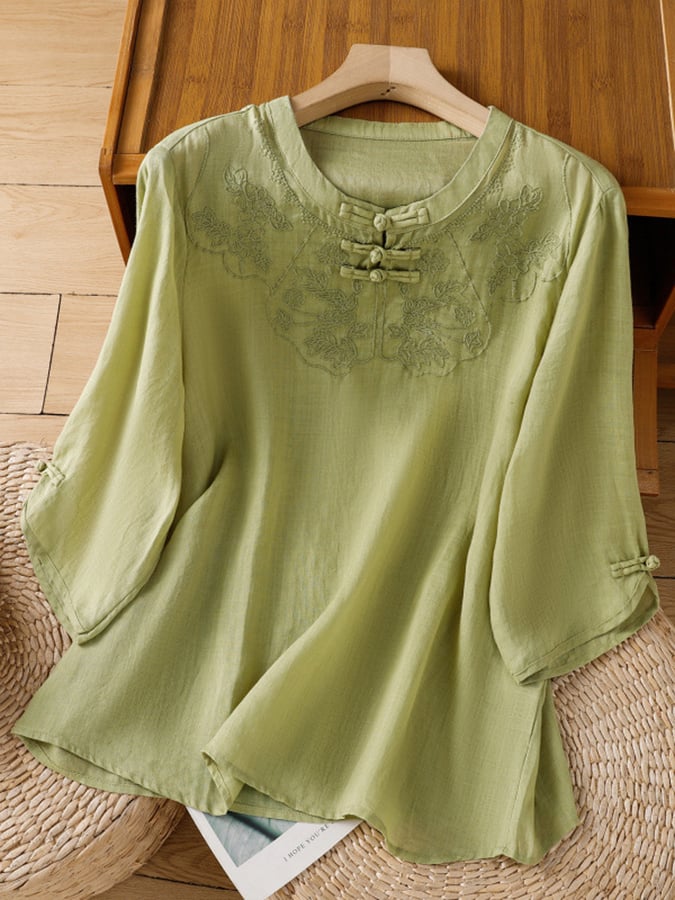 Cressida - Blusa con cuello mao bordado