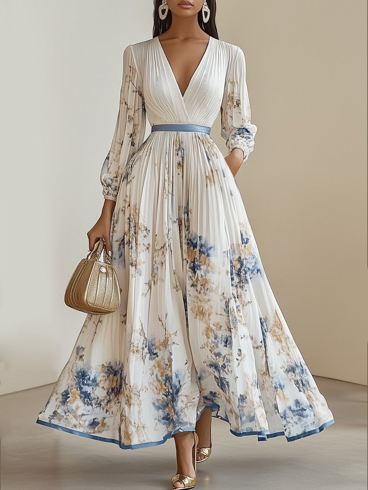 Nadia - Vestido midi plisado con estampado floral