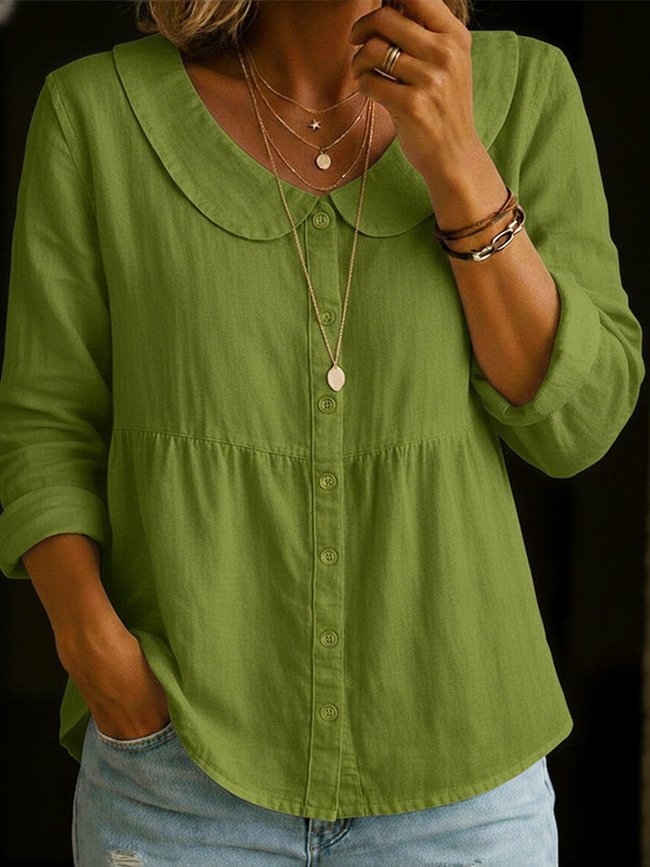 Arlira - Blusa de lino con cuello Peter Pan y tacto suave