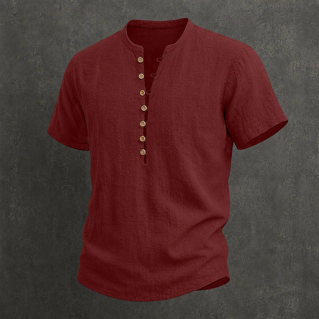 Fulton - Camisa de lino premium de manga corta con cuello mao