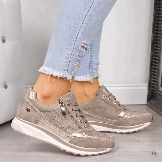 Raina - Tenis casuales con moño y cierre lateral