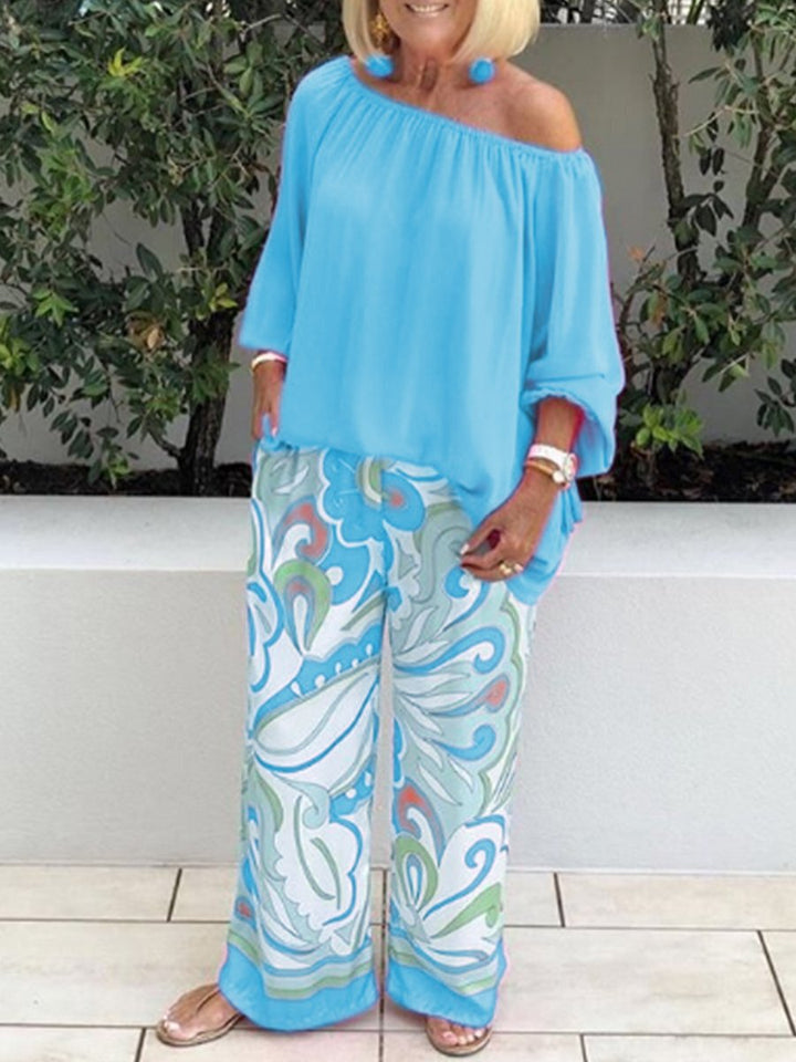 Brinette - Conjunto de blusa y pantalón palazzo