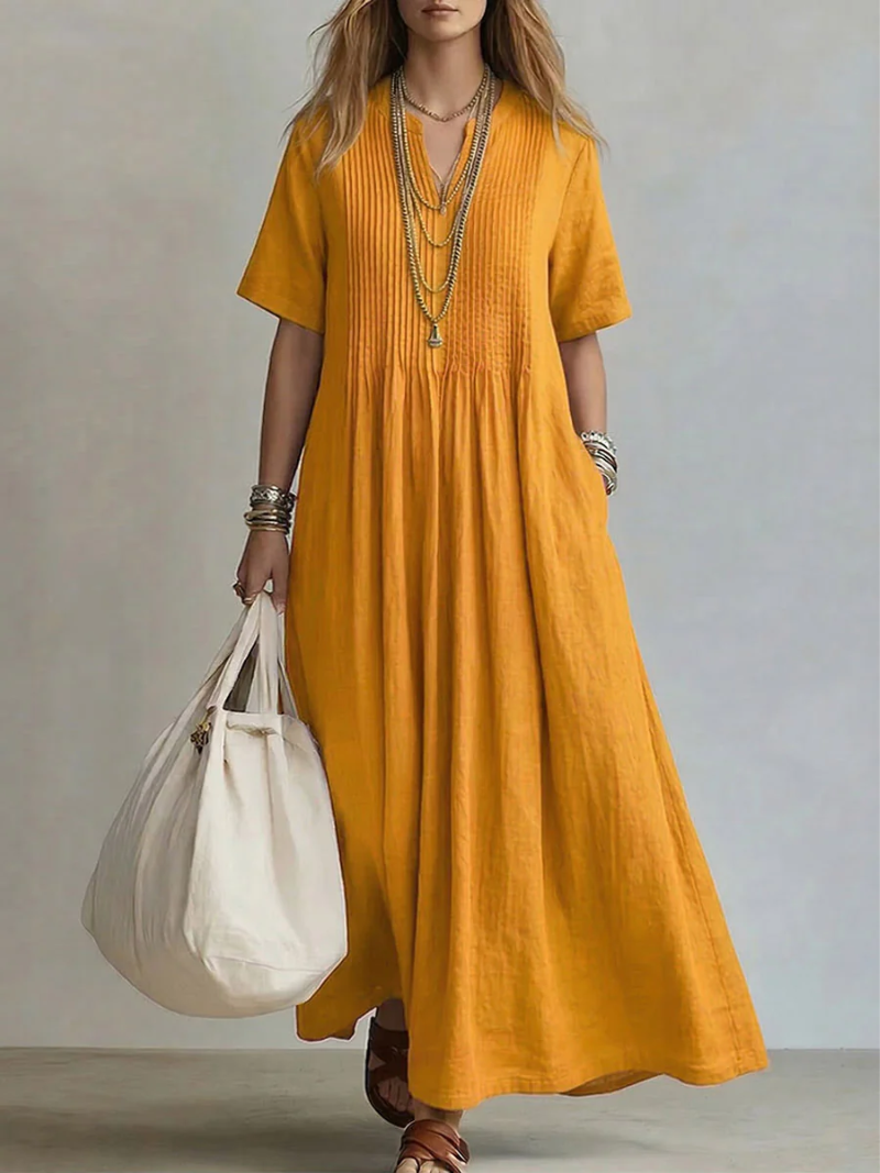 Maira - Vestido maxi con escote en V y tacto suave