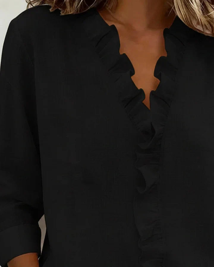 Maeryn - Blusa premium con holanes y escote en V