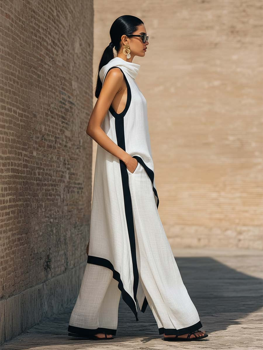 Maranta - Conjunto de túnica asimétrica y pantalón de pierna ancha
