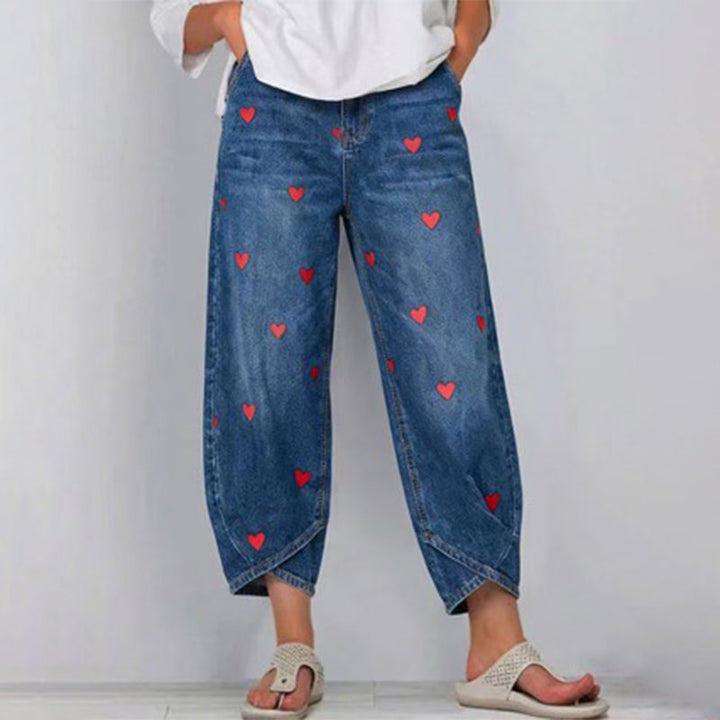 Arabella - Jeans de pernera globo con estampado de corazones