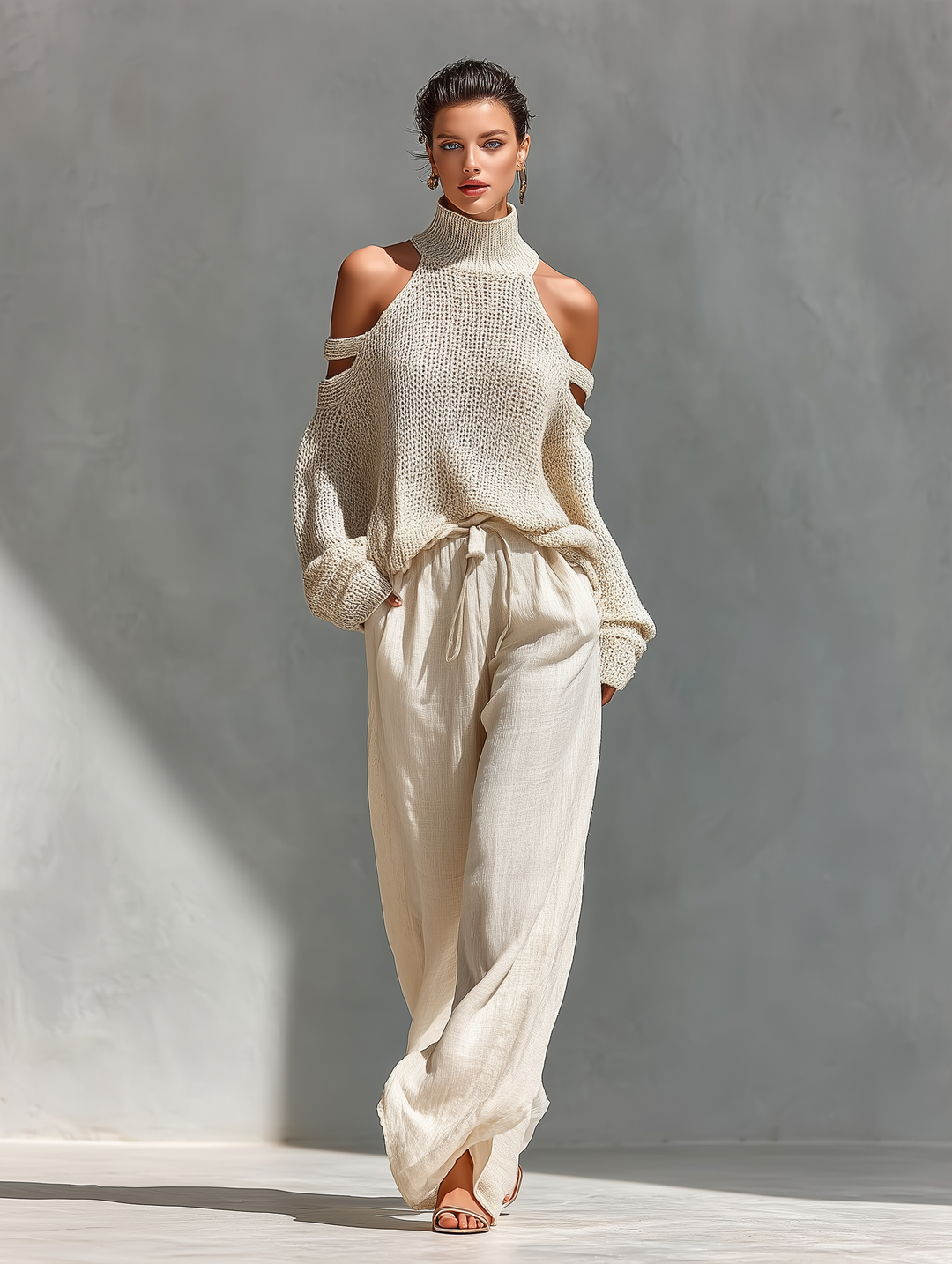 Diorelle - Conjunto con top tejido y pantalón de pierna ancha