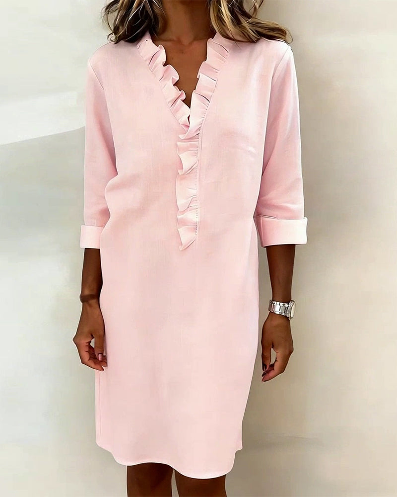 Dorelle - Vestido recto con holanes de mezcla de lino