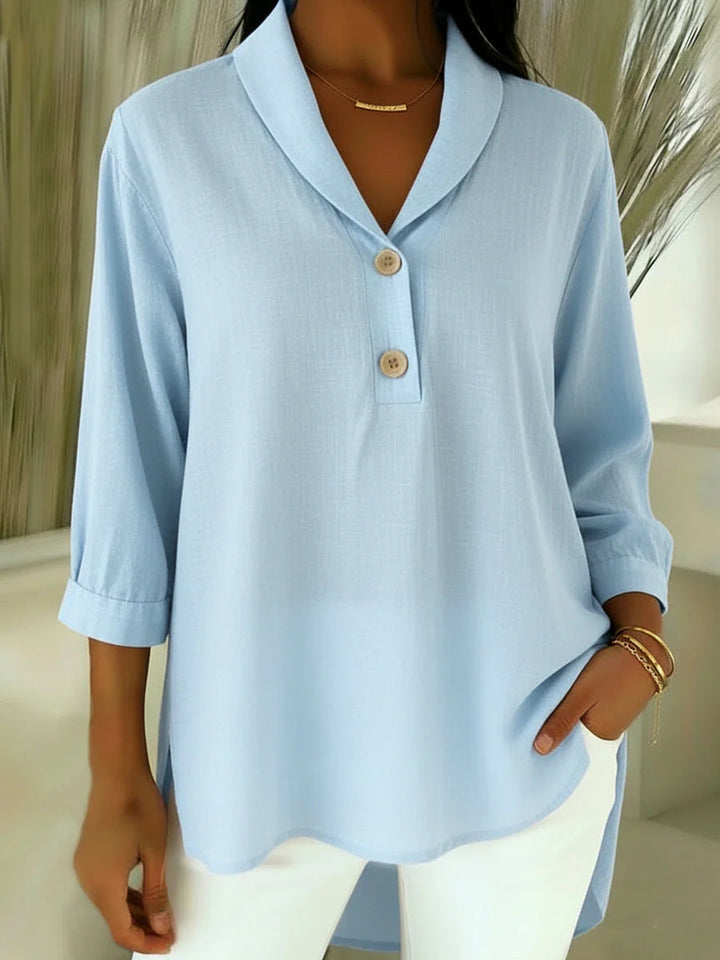 Claire - Blusa abotonada de tacto suave con escote en V