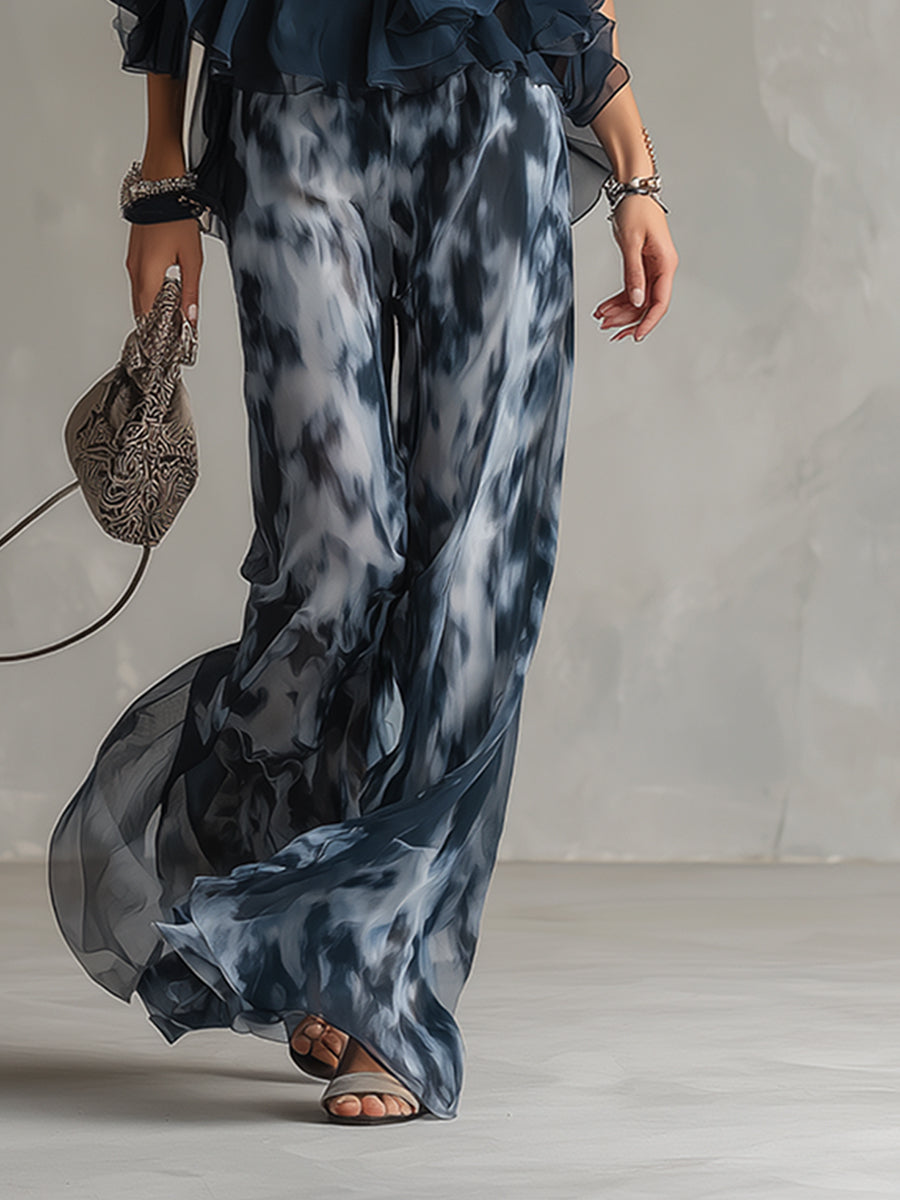 Norelda - Conjunto elegante de top de cuello alto y pantalón de pierna ancha
