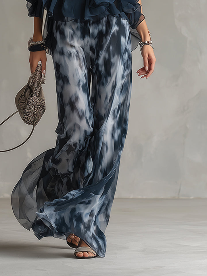 Norelda - Conjunto elegante de top de cuello alto y pantalón de pierna ancha