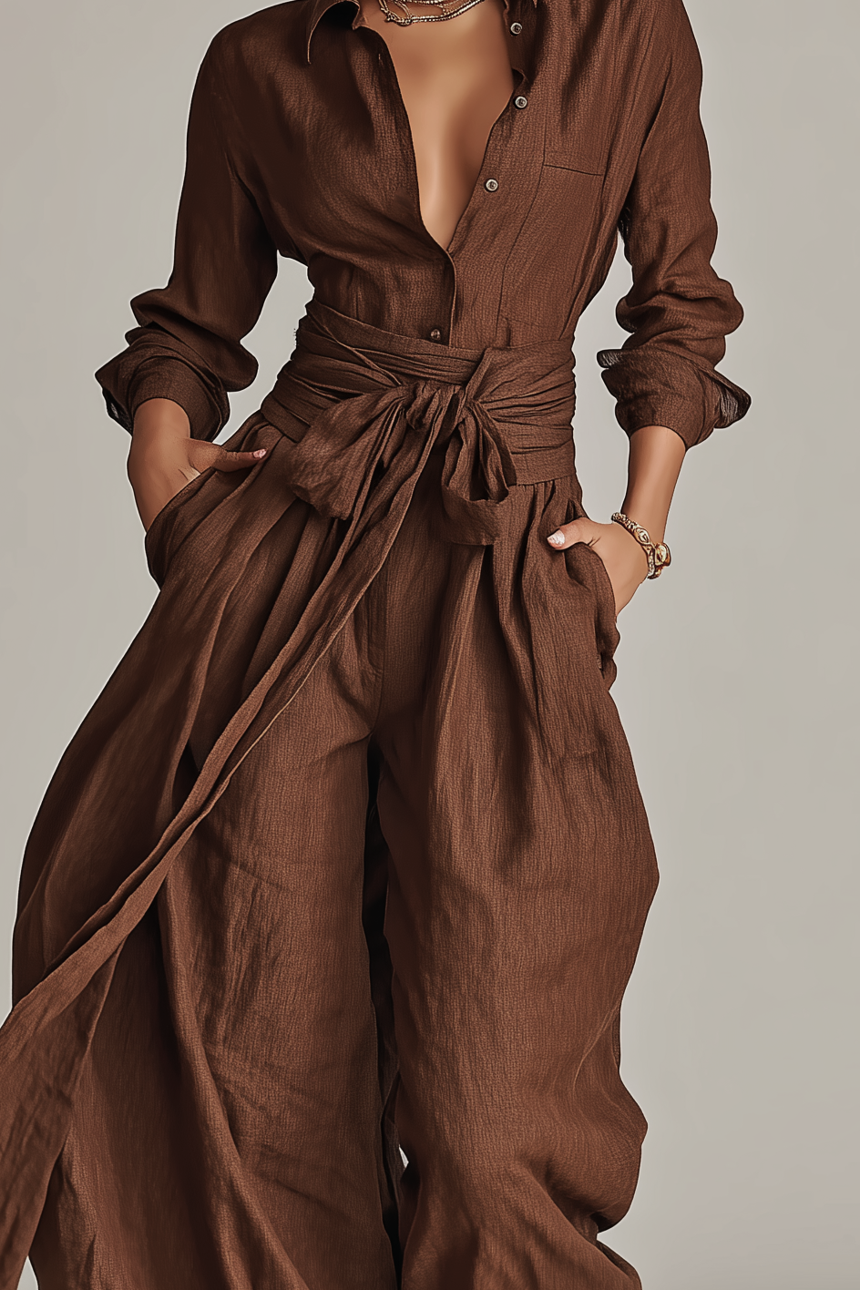 Primalyn - Conjunto coordinado de top ligero abotonado y pantalón palazzo