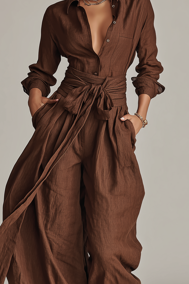 Primalyn - Conjunto coordinado de top ligero abotonado y pantalón palazzo