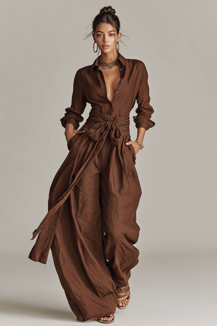 Primalyn - Conjunto coordinado de top ligero abotonado y pantalón palazzo