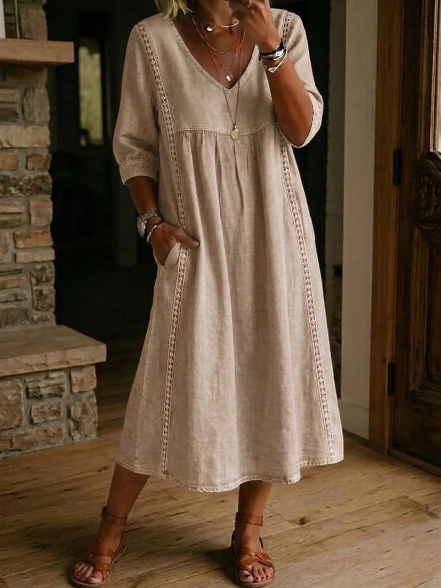 Rovina - Vestido midi de manga 3/4 con corte relajado
