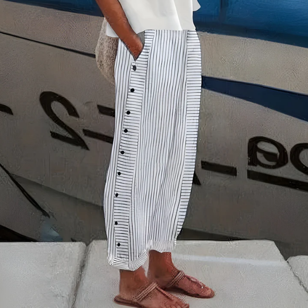 Yareli - Pantalón de pierna ancha de rayas