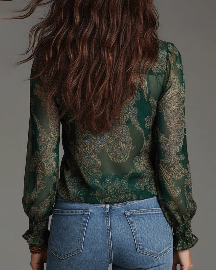 Norayi - Blusa con mangas con olanes y escote en V de tacto suave