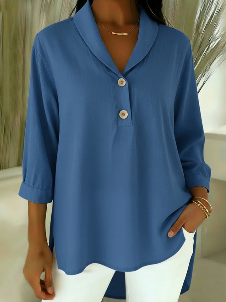 Claire - Blusa abotonada de tacto suave con escote en V