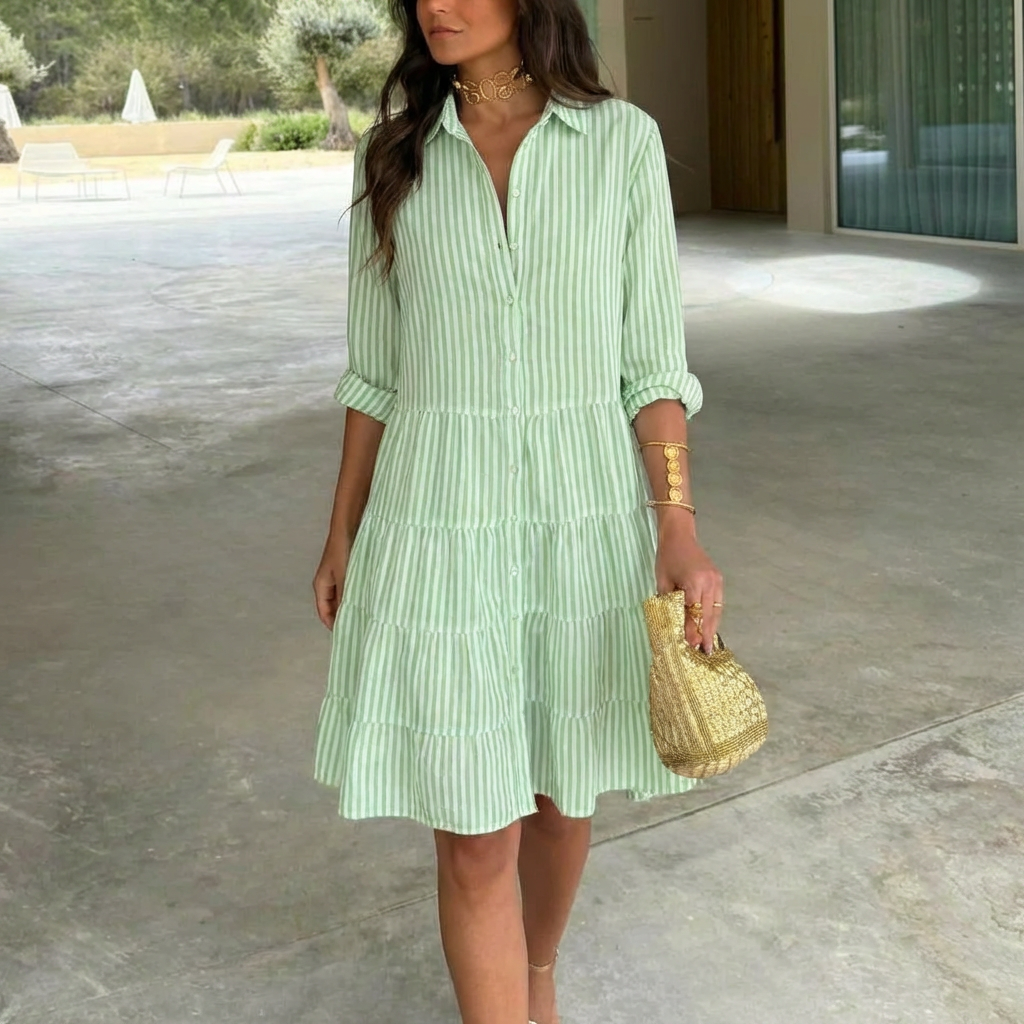 Ilyara - Vestido ligero a rayas con botonadura frontal