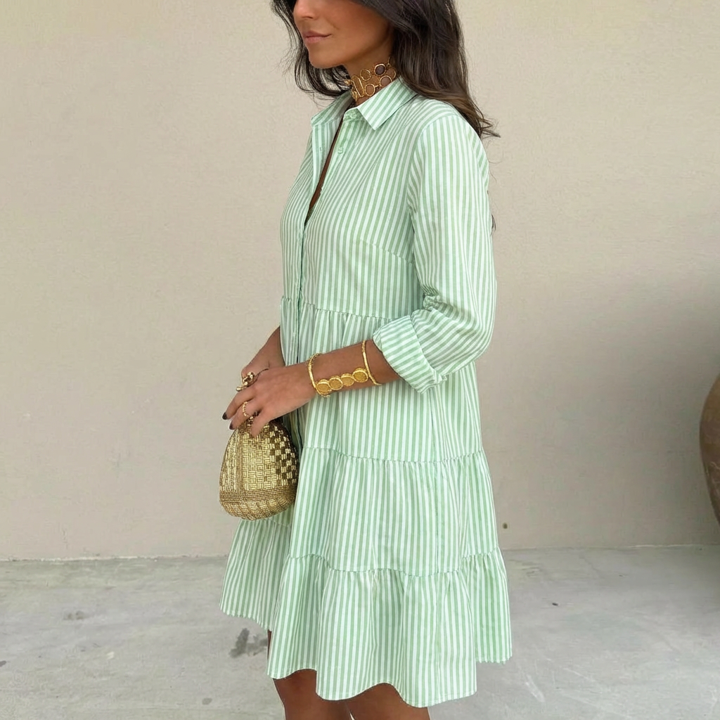 Ilyara - Vestido ligero a rayas con botonadura frontal
