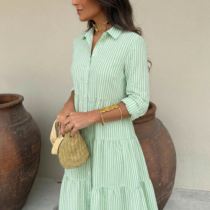 Ilyara - Vestido ligero a rayas con botonadura frontal