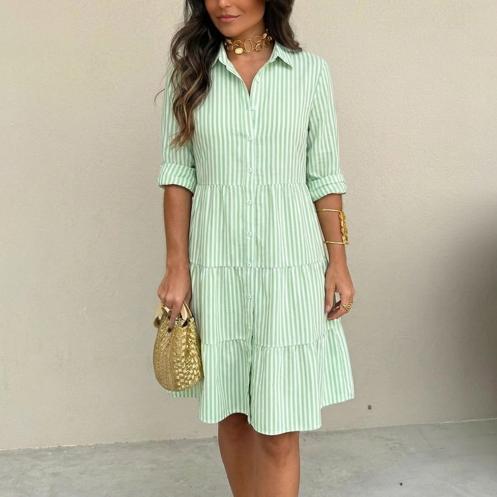 Ilyara - Vestido ligero a rayas con botonadura frontal