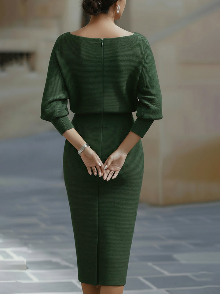 Avalon - Vestido midi con mangas murciélago, suave al tacto