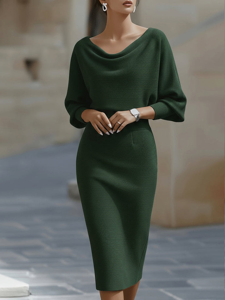Avalon - Vestido midi con mangas murciélago, suave al tacto