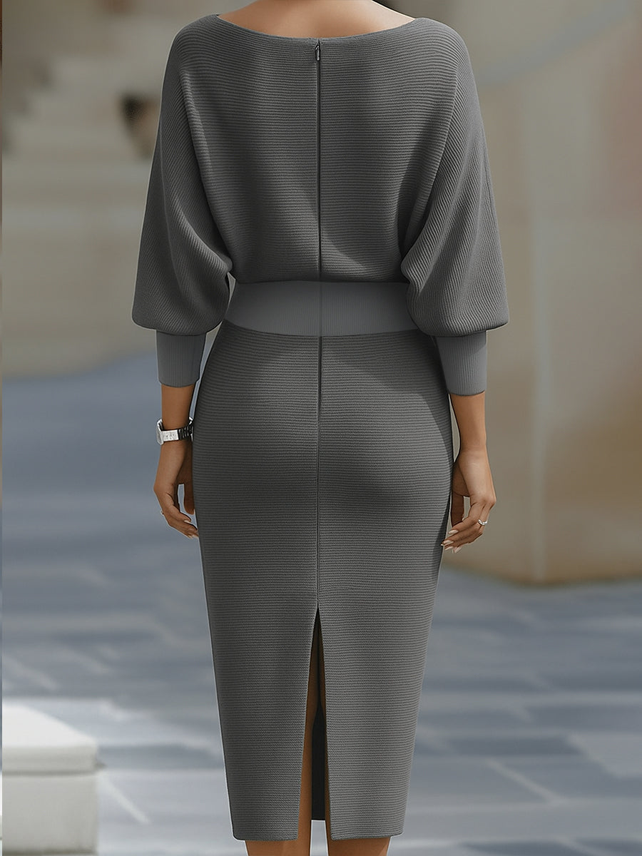 Avalon - Vestido midi con mangas murciélago, suave al tacto