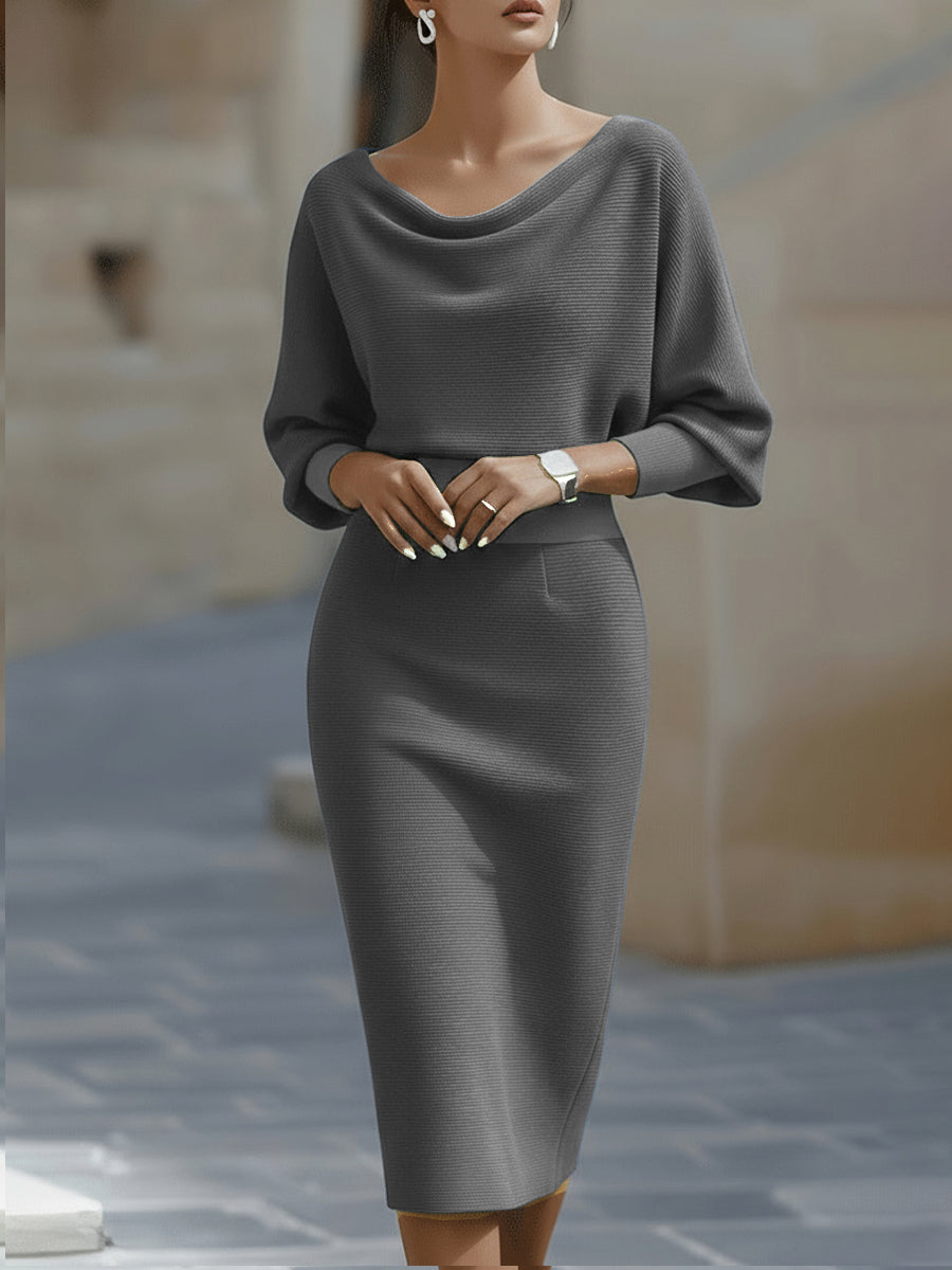 Avalon - Vestido midi con mangas murciélago, suave al tacto