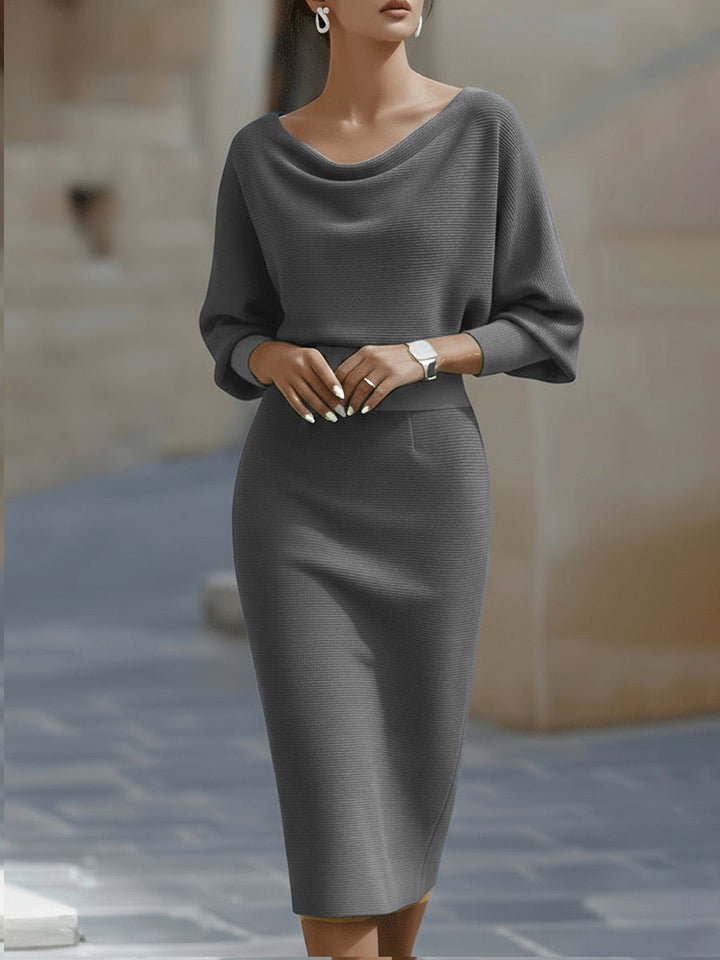 Avalon - Vestido midi con mangas murciélago, suave al tacto