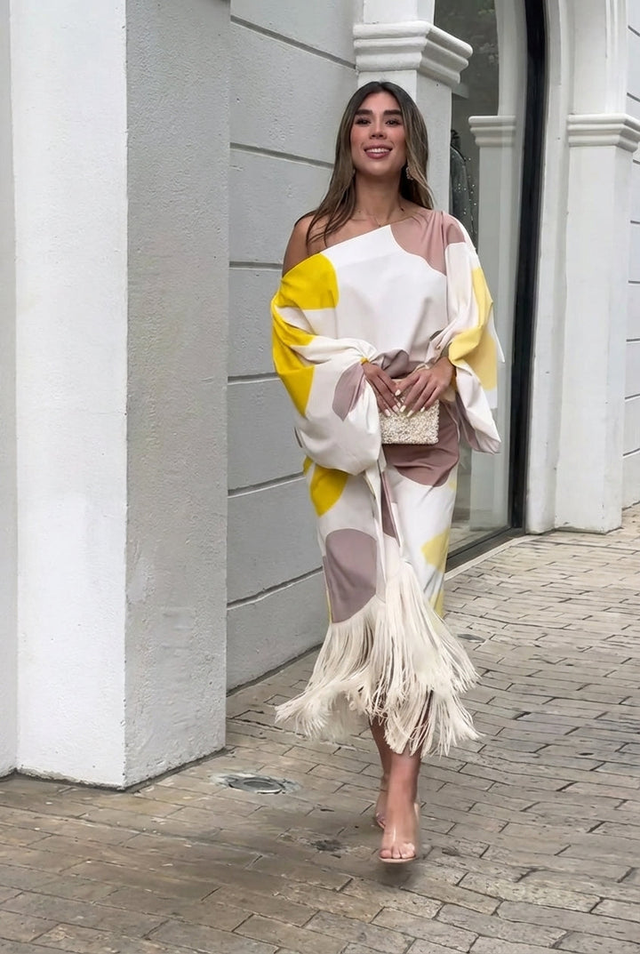 Valira - Vestido midi de un solo hombro con flecos