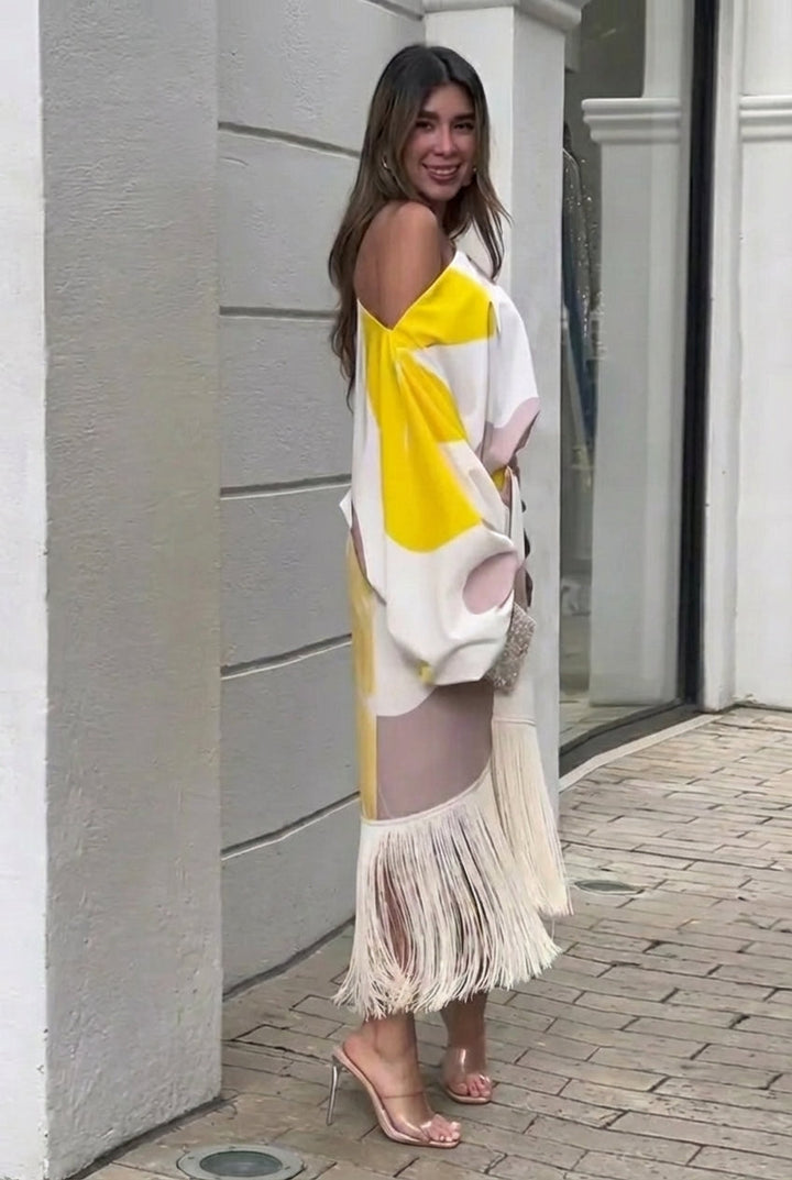 Valira - Vestido midi de un solo hombro con flecos