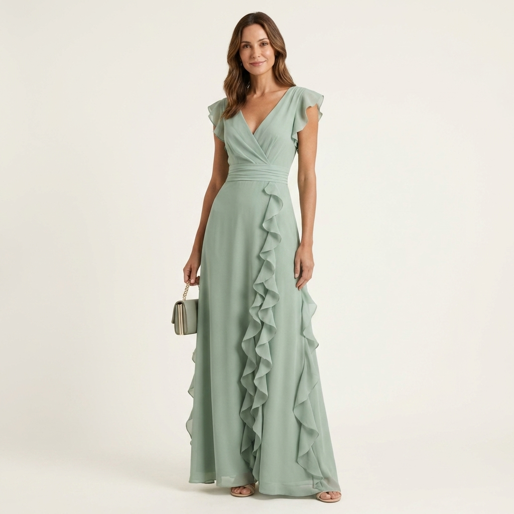 Delyth - Vestido maxi elegante con olanes