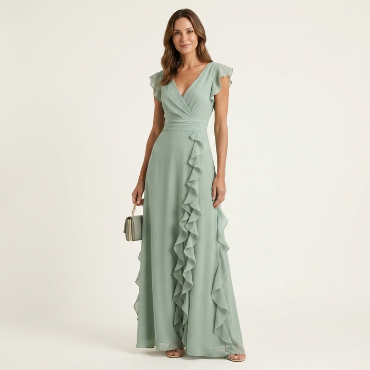 Delyth - Vestido maxi elegante con olanes