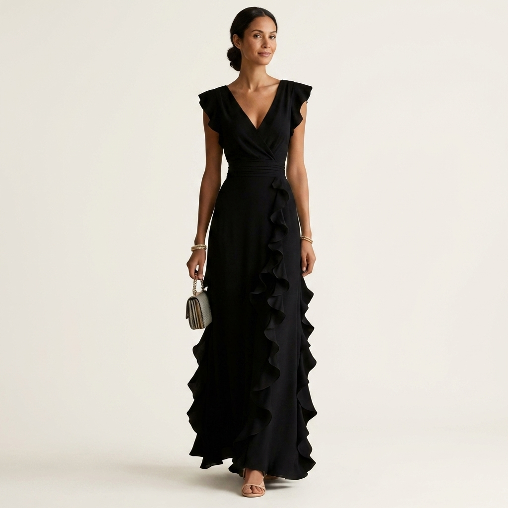 Delyth - Vestido maxi elegante con olanes