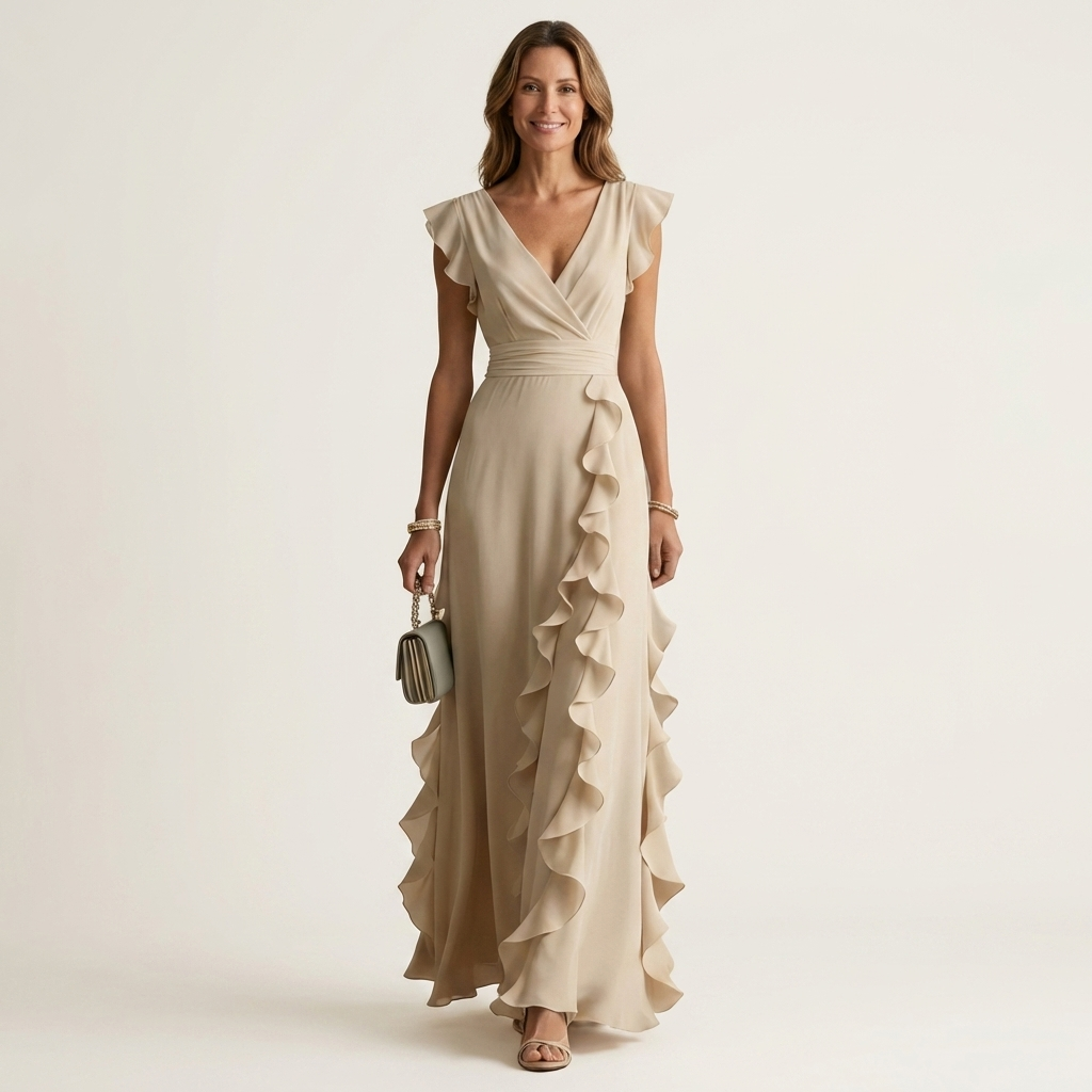 Delyth - Vestido maxi elegante con olanes