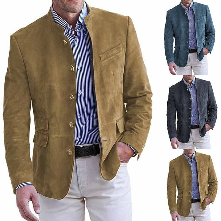 Tavrik - Blazer de cuello alto con textura suave al tacto