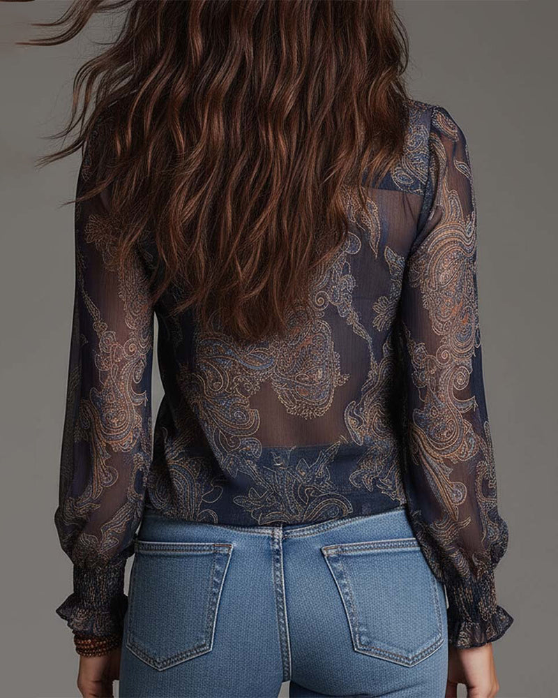 Norayi - Blusa con mangas con olanes y escote en V de tacto suave