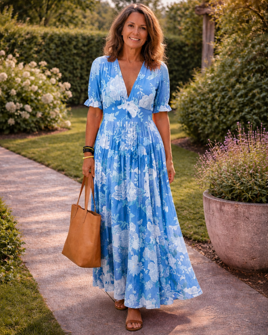 Adelisse - Vestido maxi plisado con estampado floral