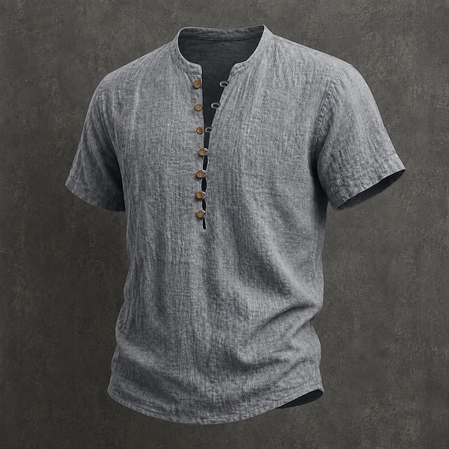 Fulton - Camisa de lino premium de manga corta con cuello mao