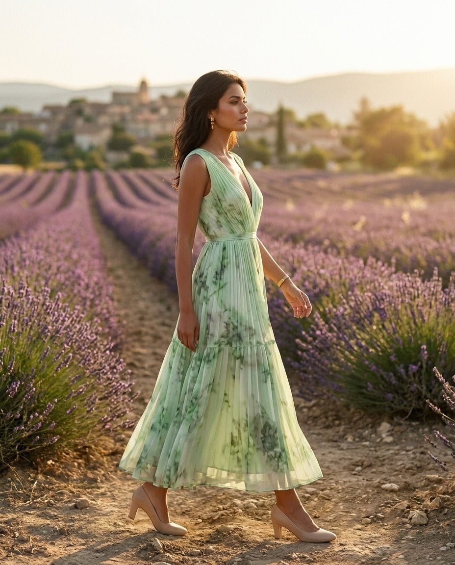 Nadia - Vestido midi plisado con estampado floral
