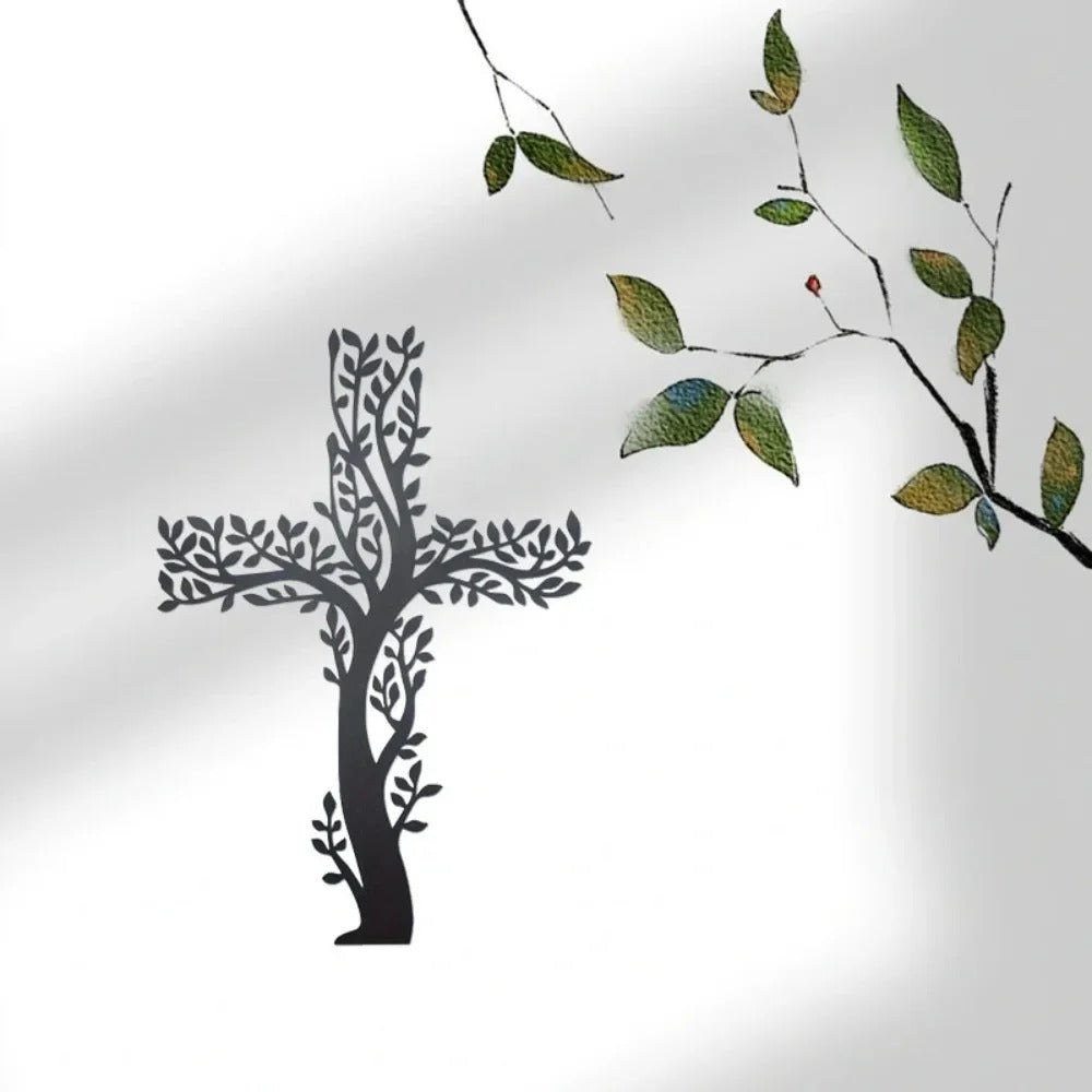 Tree Of Grace – Decoración de pared con cruz y árbol de metal