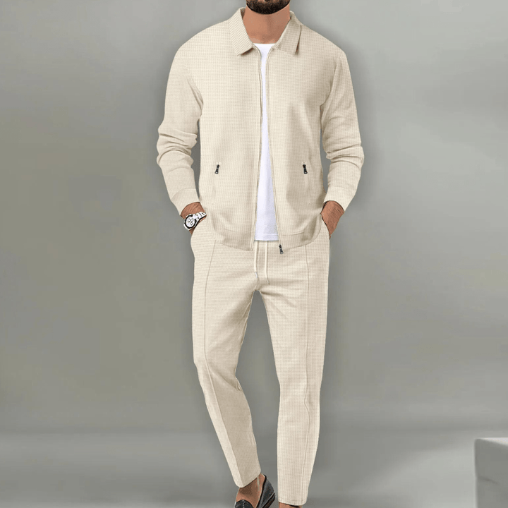 Zaren - Conjunto texturizado de chaqueta y pantalón