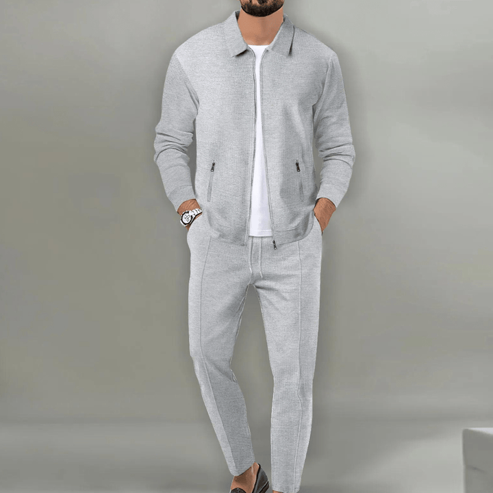 Zaren - Conjunto texturizado de chaqueta y pantalón