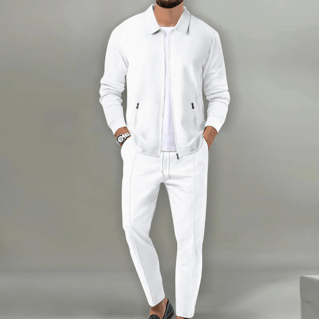 Zaren - Conjunto texturizado de chaqueta y pantalón