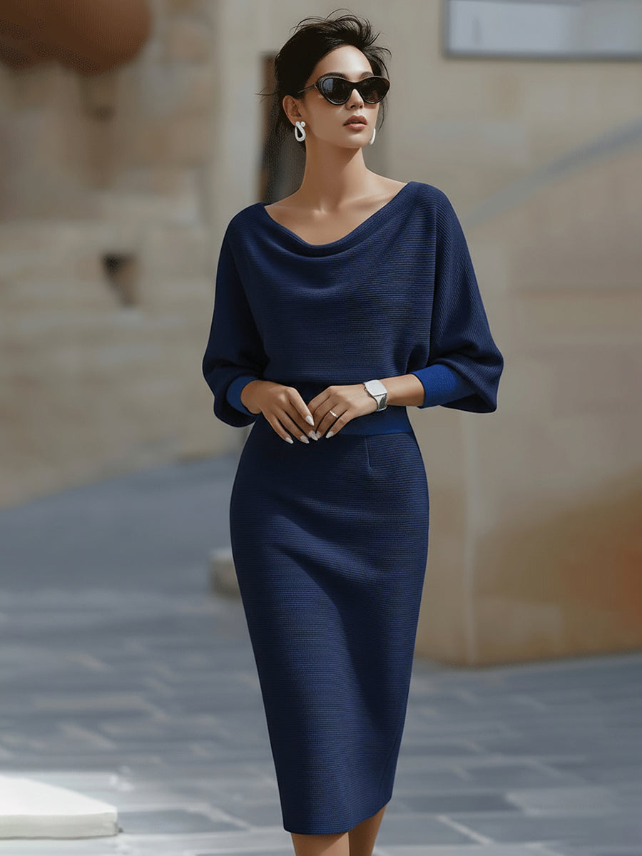 Avalon - Vestido midi con mangas murciélago, suave al tacto