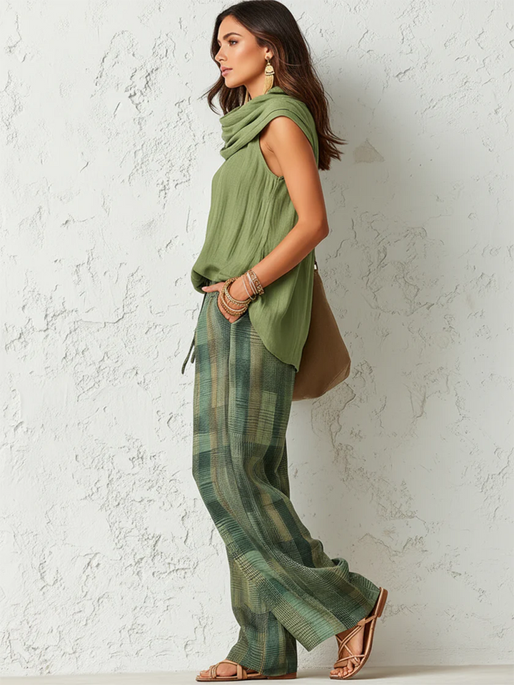 Beatrice - Conjunto de blusa ligera y pantalón de pierna ancha