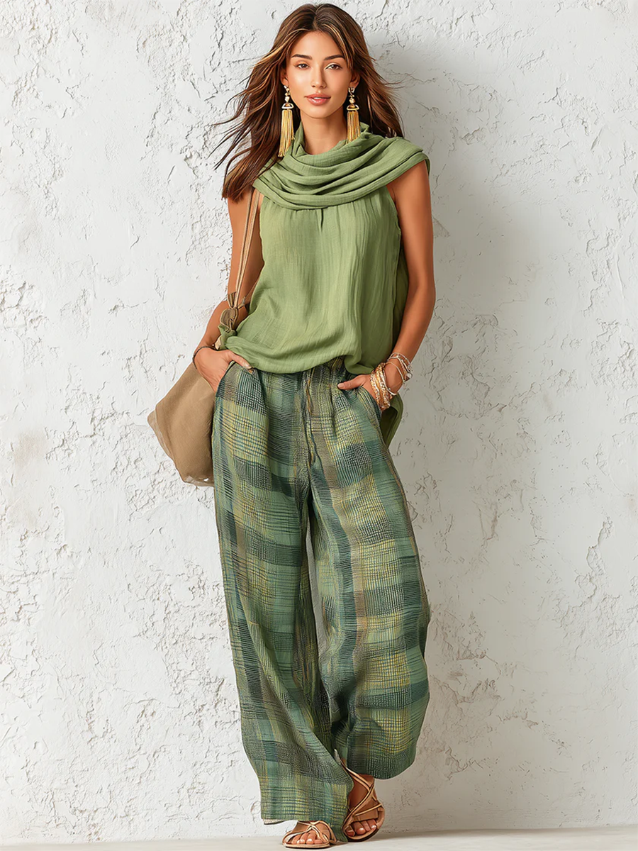 Beatrice - Conjunto de blusa ligera y pantalón de pierna ancha