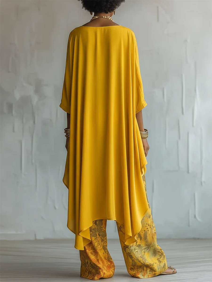 Zafira - Conjunto de túnica fluida y pantalón ancho estampado